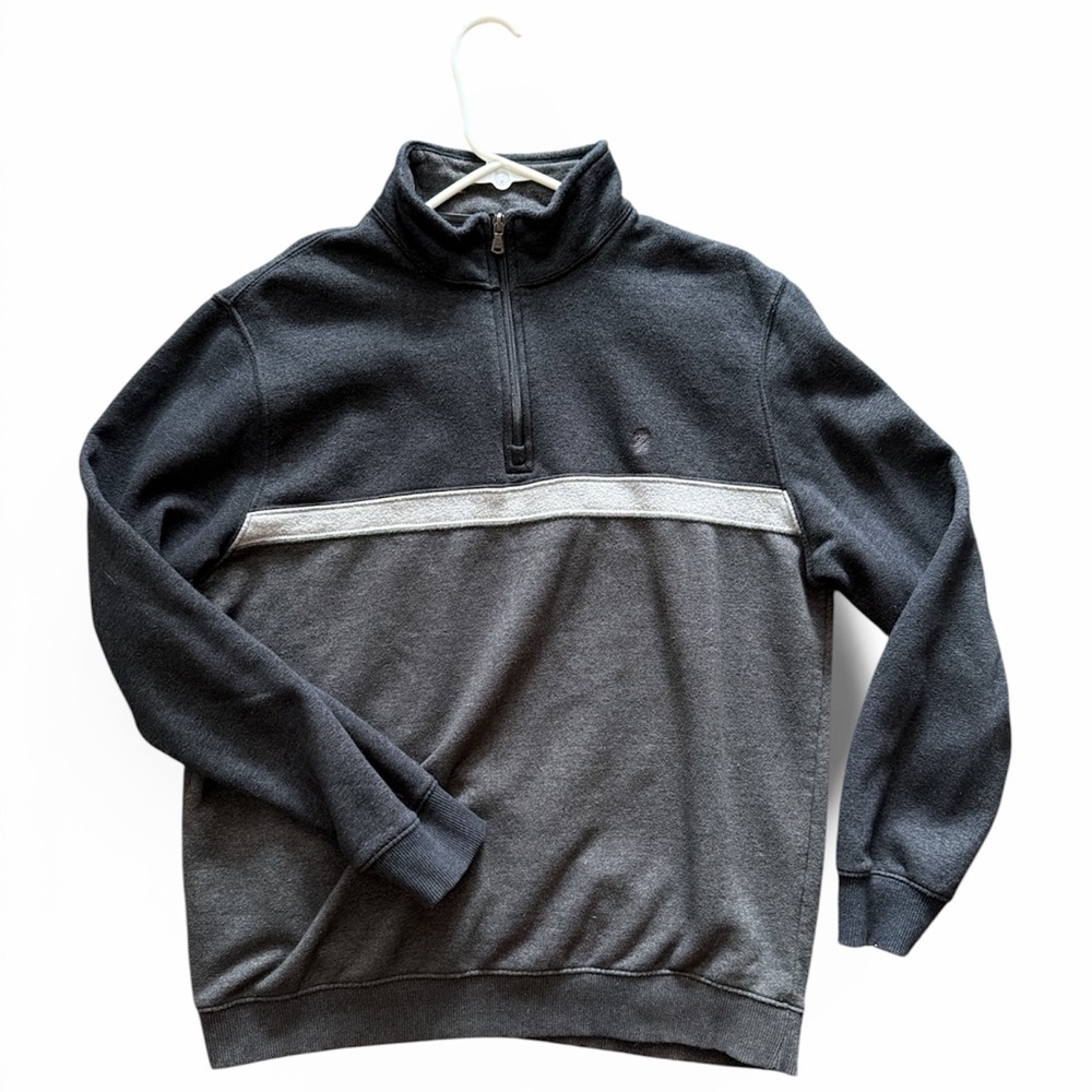 Izod Men's Charcoal and Light Gray Zip-Up Sweater